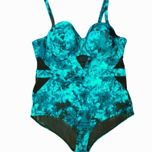 Torrid Teal Tie-Dye Mesh Inset One-Piece Swimsuit Size 3 3XL - Picture 14 of 15